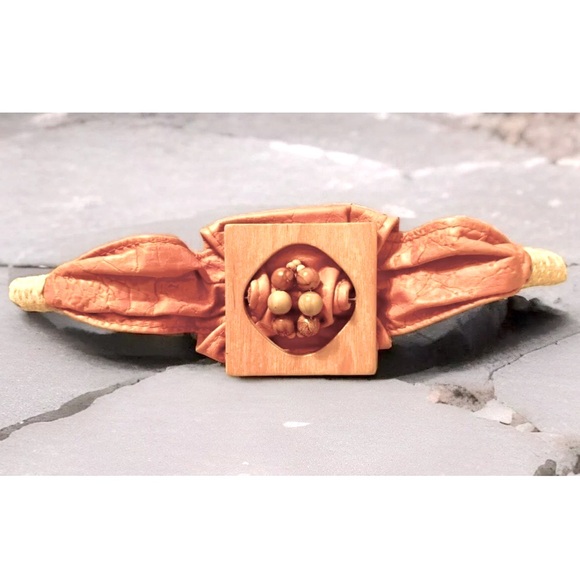 🪸RHEA🪸 LEATHER WOOD BEADS JUTE STRETCH HOOK LOOP VTG BOHO SOUTHWESTERN BELT🏜️ - Picture 10 of 11